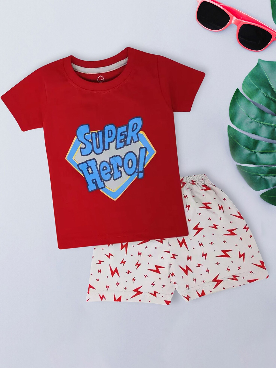 

The Boo Boo Club Boys Printed Pure Cotton T-shirt With Shorts, Maroon