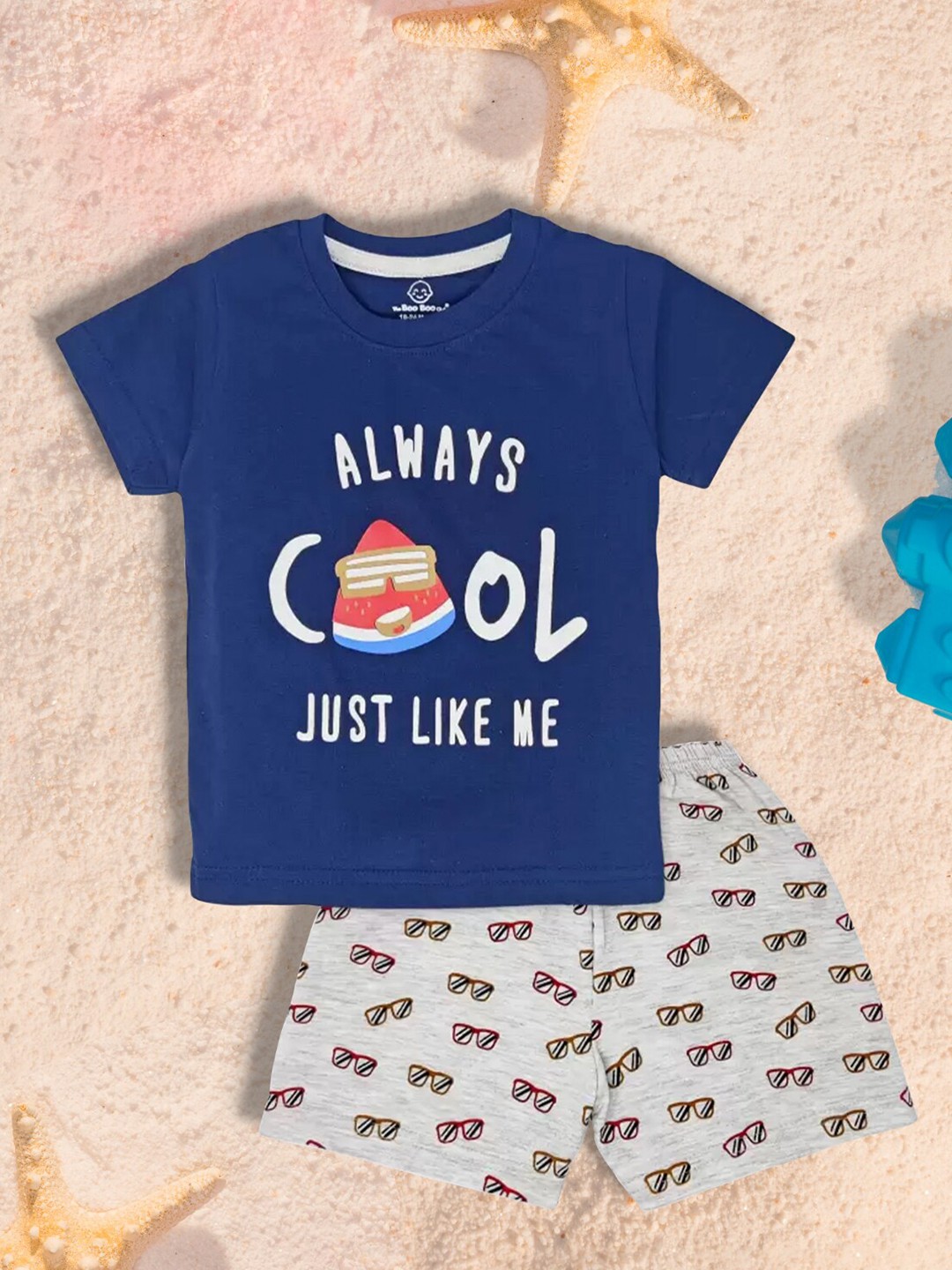

The Boo Boo Club Boys Printed Pure Cotton T-shirt With Shorts, Navy blue