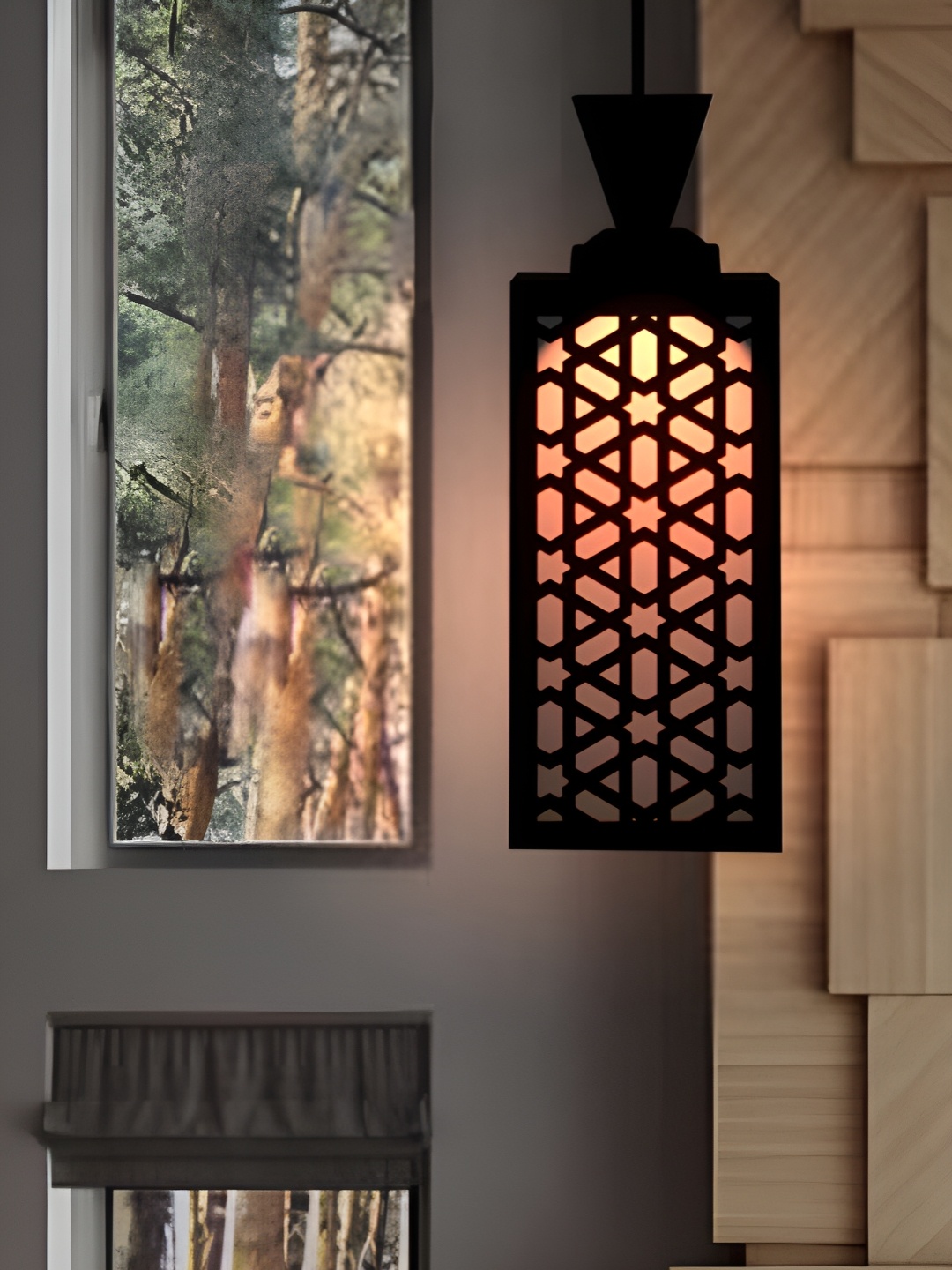 

Afast Brown Contemporary Textured Wooden Ceiling Lamp
