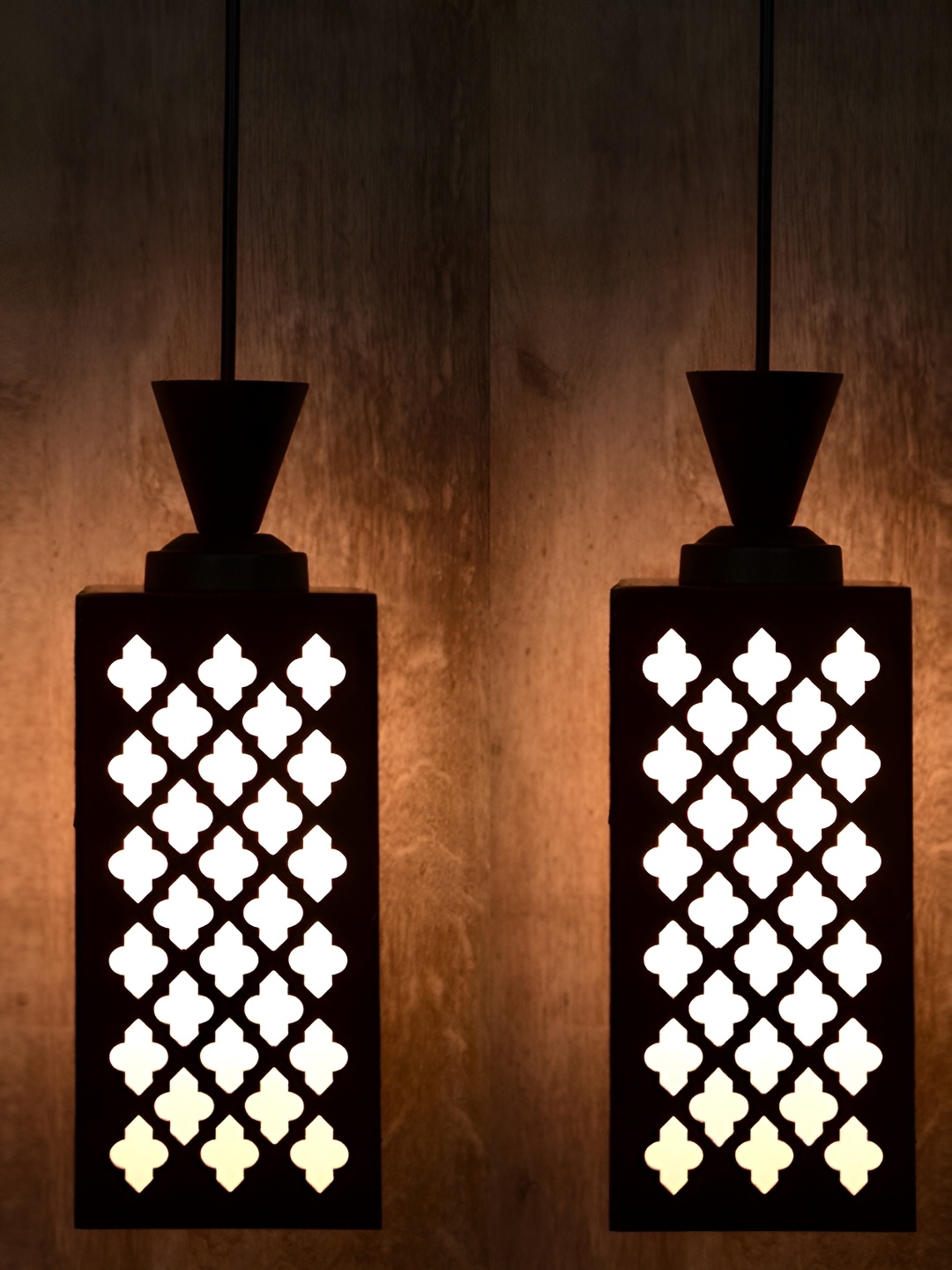 

Afast Brown 2 Pcs Textured Rectangular Wooden Ceiling Lamps