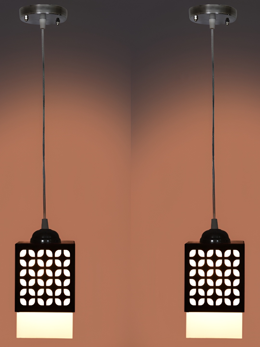 

Afast Brown & White 2Pcs Textured Wooden Traditional Rectangle Ceiling Lamps