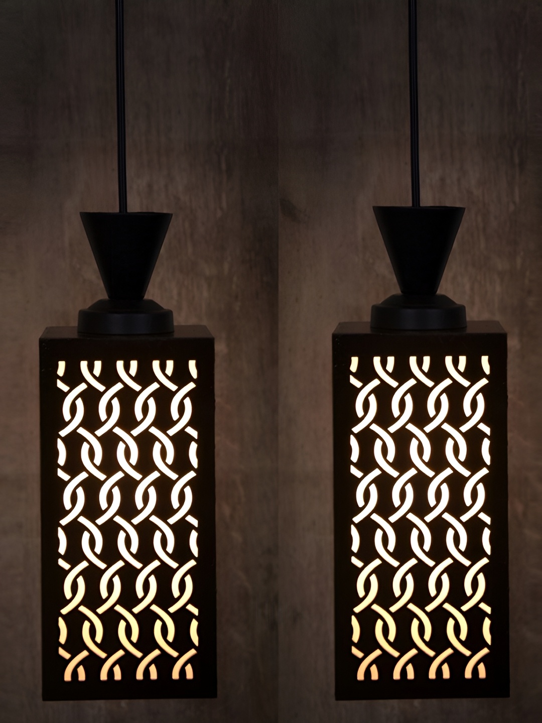 

Afast Brown 2 Pcs Textured Rectangular Wooden Ceiling Lamps