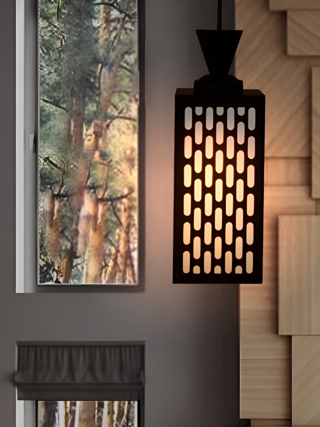 

Afast Brown Textured Wooden Contemporary Rectangle Ceiling Lamp