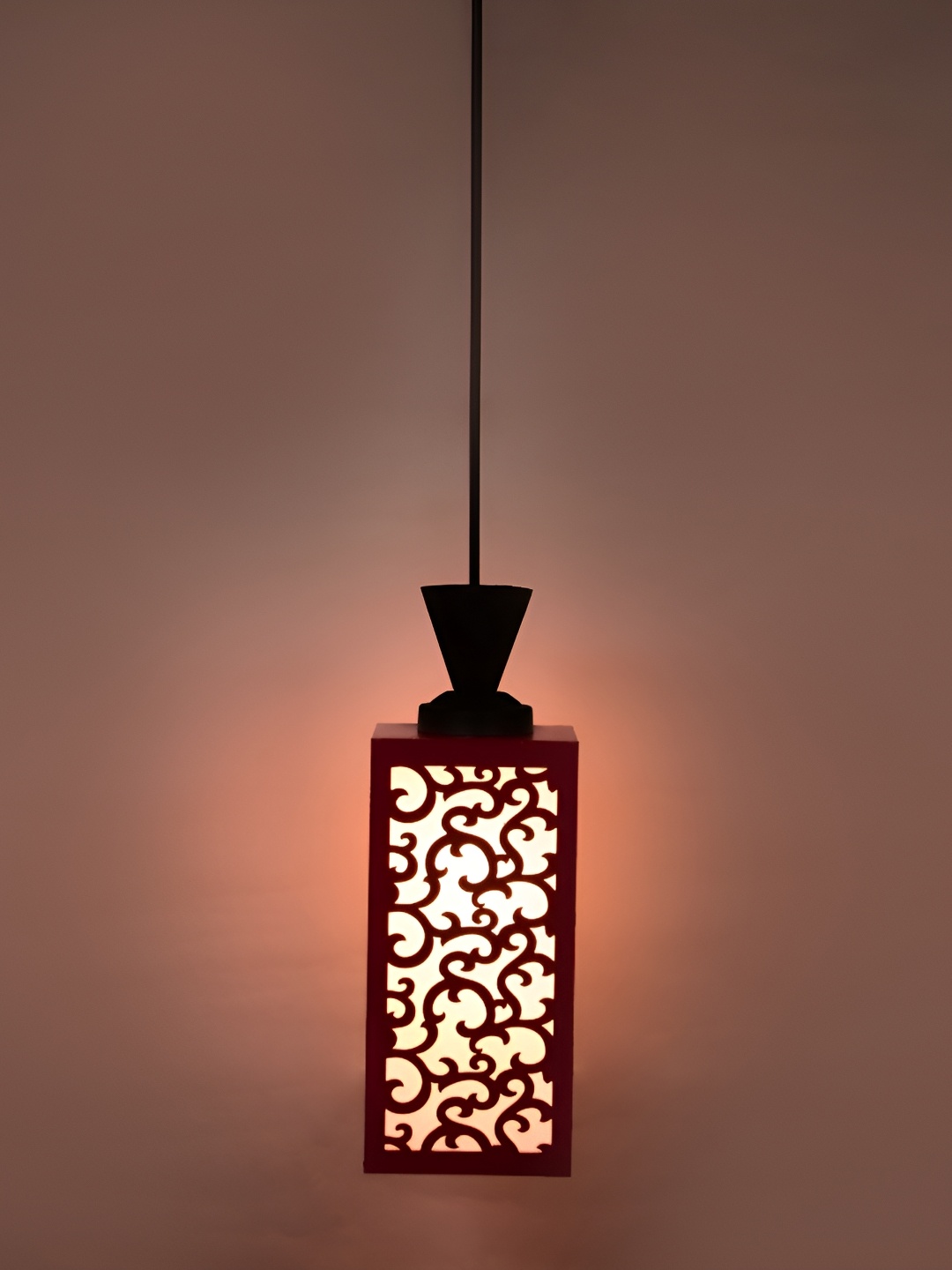

Afast Red & Black Textured Wooden Traditional Rectangle Ceiling Lamp
