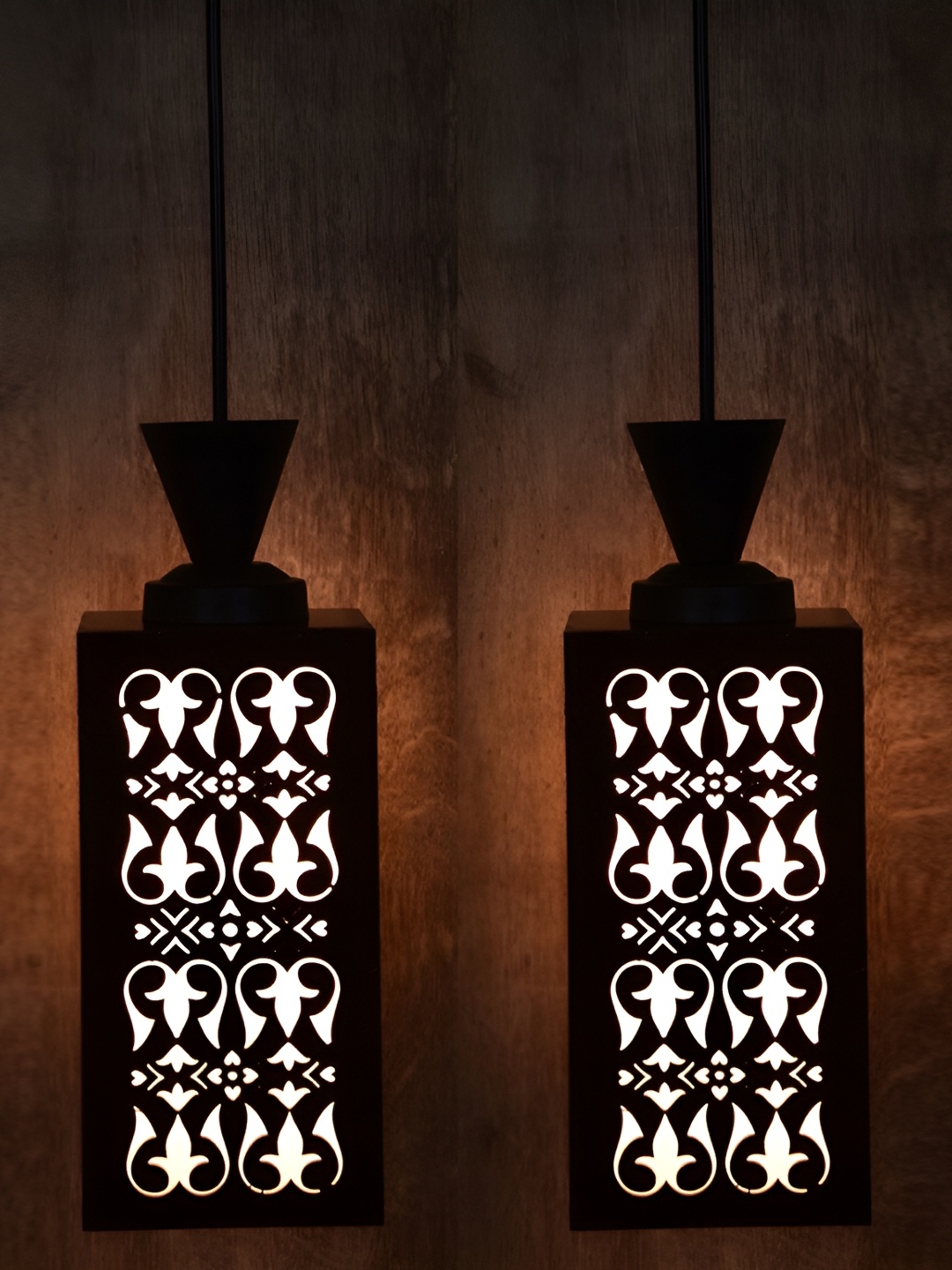 

Afast Brown 2 Pcs Textured Wooden Rectangular Ceilling Lamps