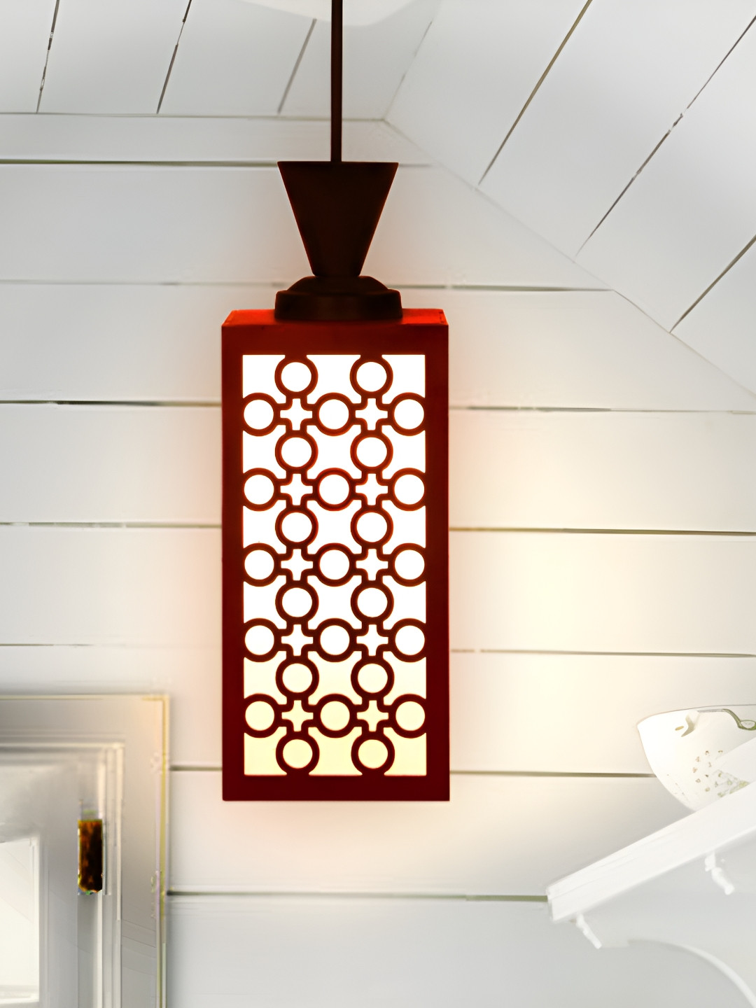 

Afast Red Textured Wooden Contemporary Rectangle Ceiling Lamp