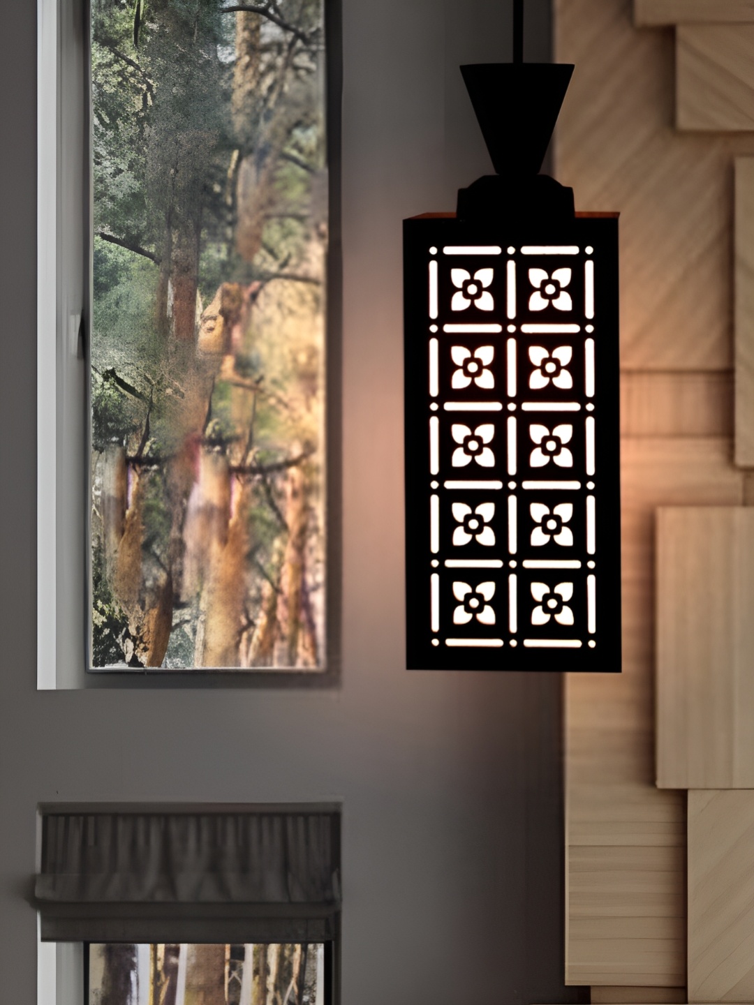 

Afast Brown Textured Rectangle Wooden Traditional Ceiling Lamp