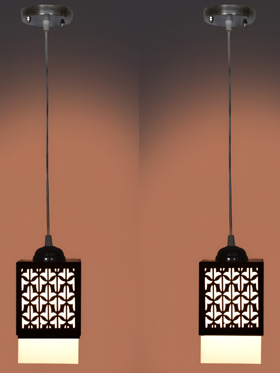 

Afast Black 2 Pcs Textured Rectangular Wooden Ceiling Lamps