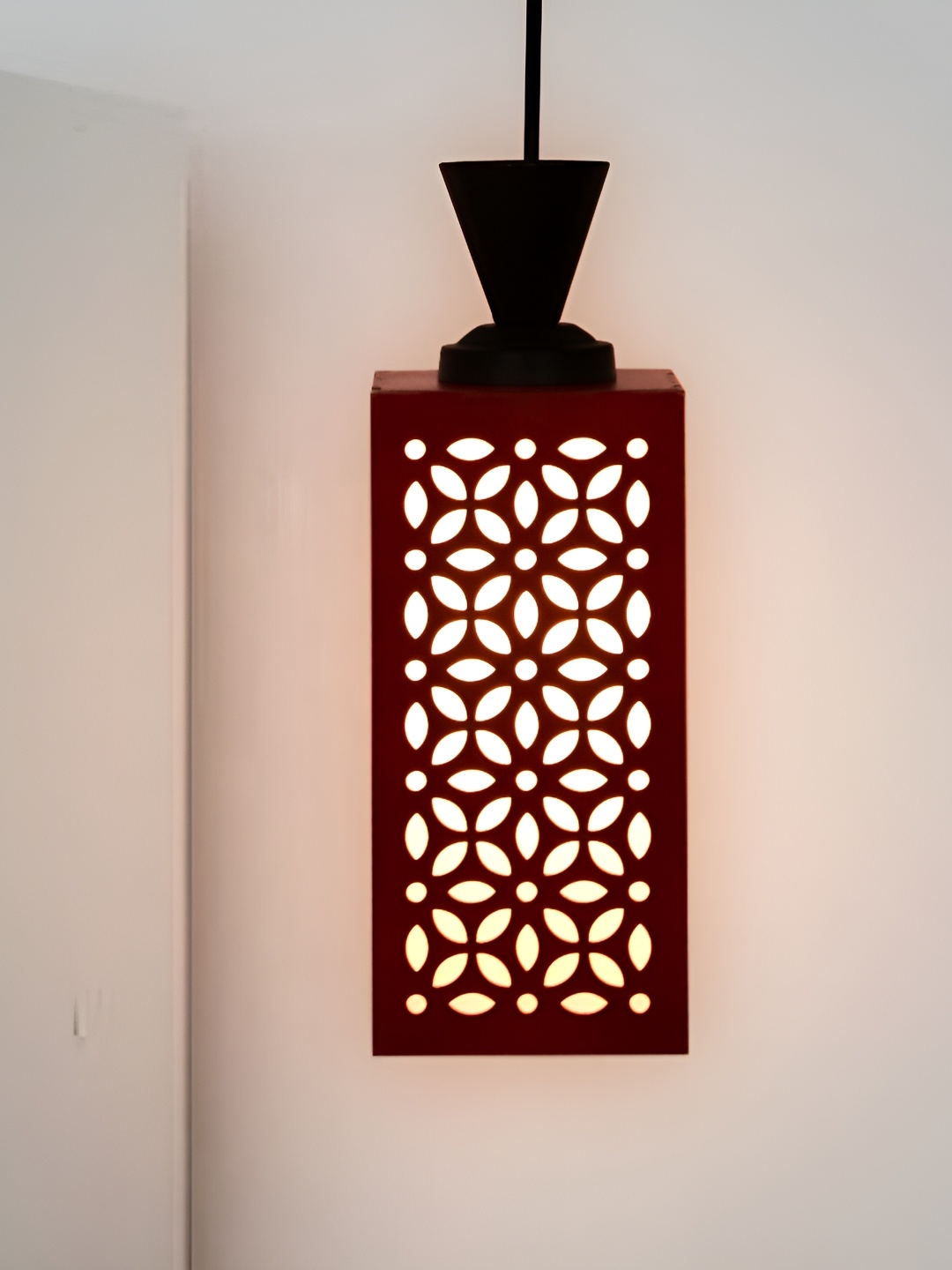 

Afast Red & Black Textured Wooden Traditional Rectangle Ceiling Lamp