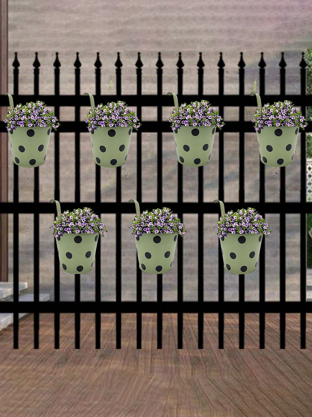 

Garden Deco Green & Black 6 Pieces Printed Metal Railing Planters