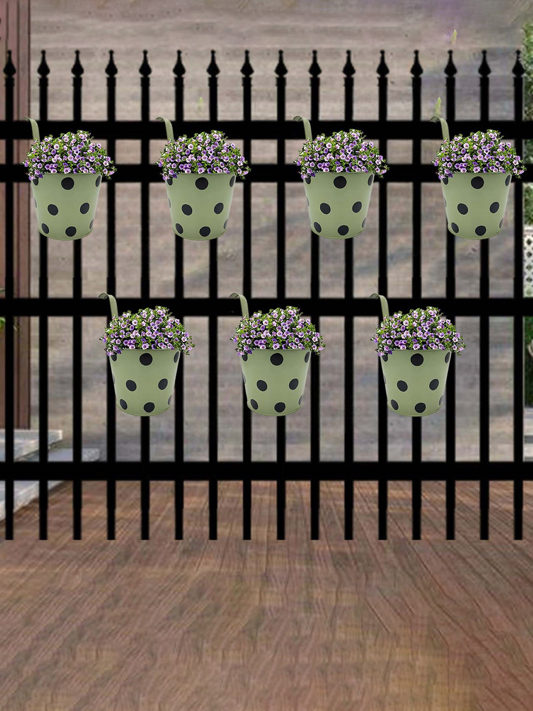 

Garden Deco Green & Black 4 Pieces Printed Metal Railing Planters