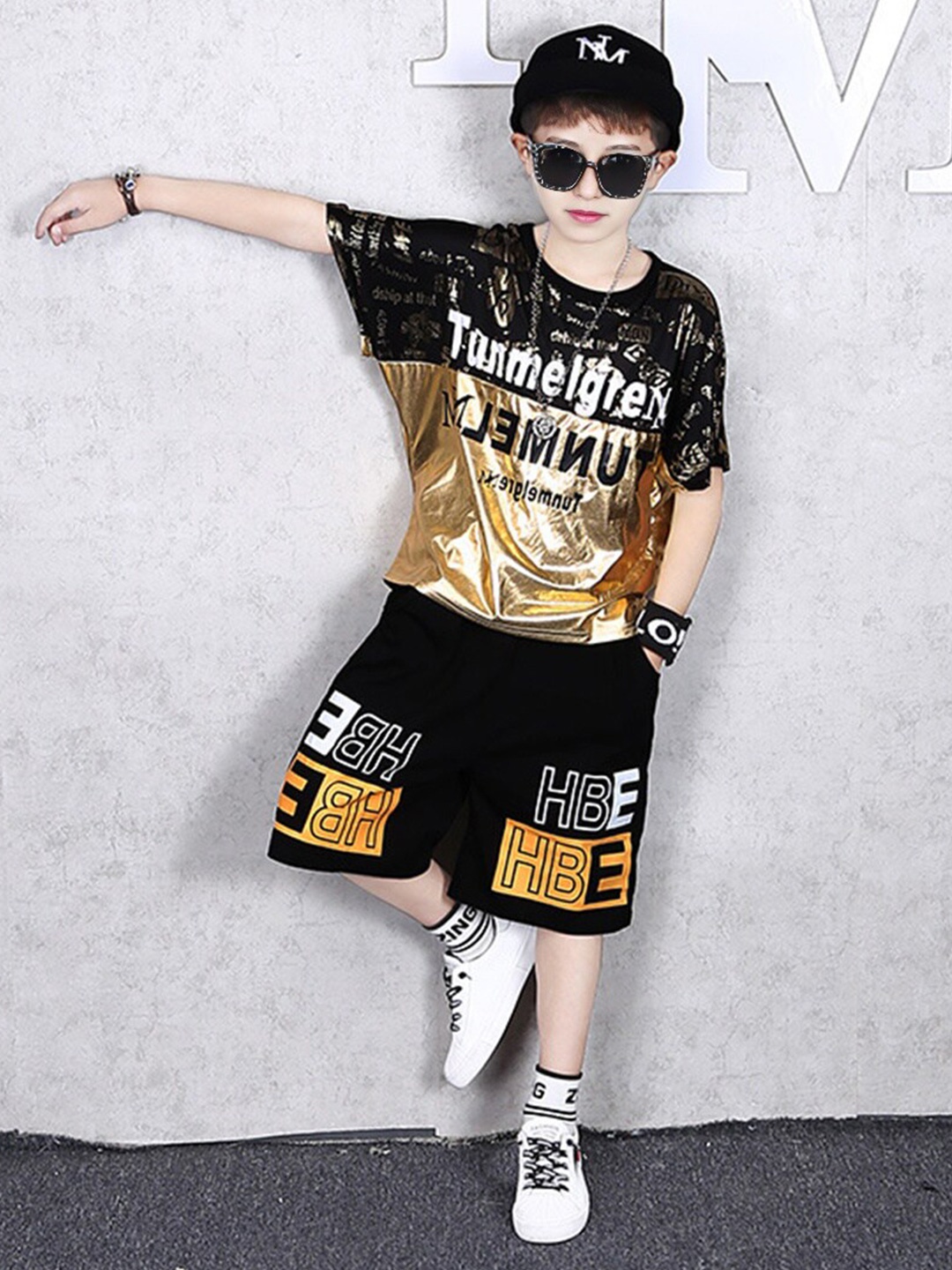 

INCLUD Boys Printed T-shirt with Shorts, Gold