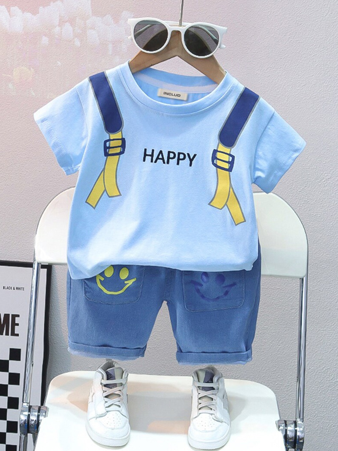 

INCLUD Boys Typography Printed T-shirt with Shorts, Blue