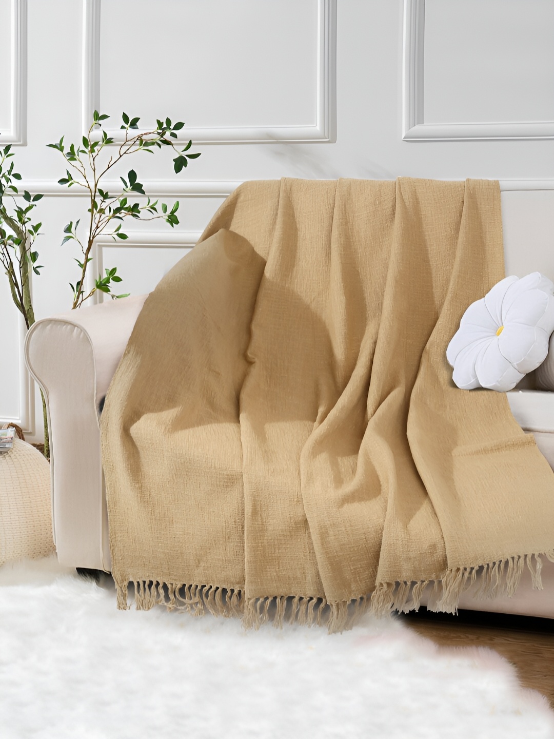 

eyda Beige Woven Design Cotton Sofa Throw