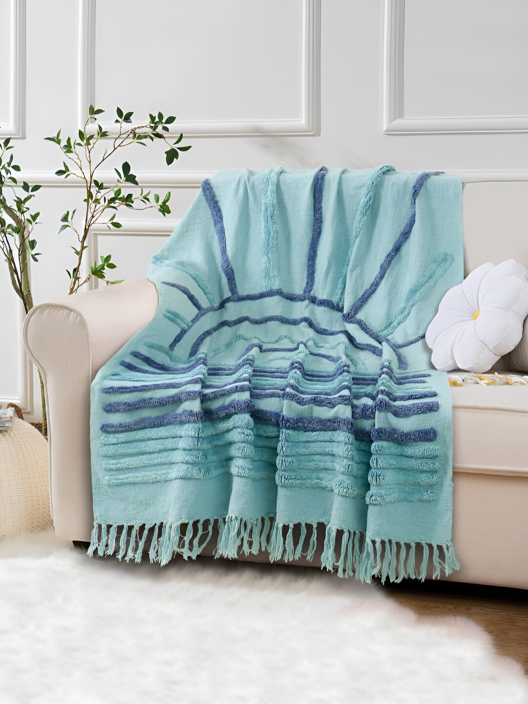 

eyda Turquoise Blue Tufted Cotton Throw Blanket