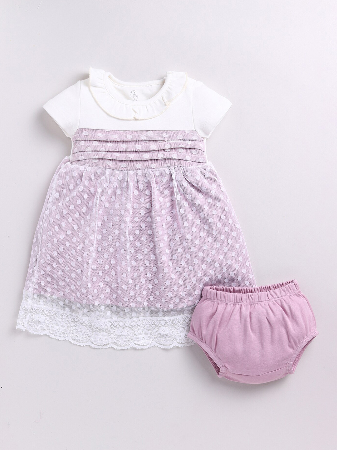 

BABY GO Girls Self Design Print Cotton Round Neck Cap Sleeves Fit & Flare Dress With Brief, Pink