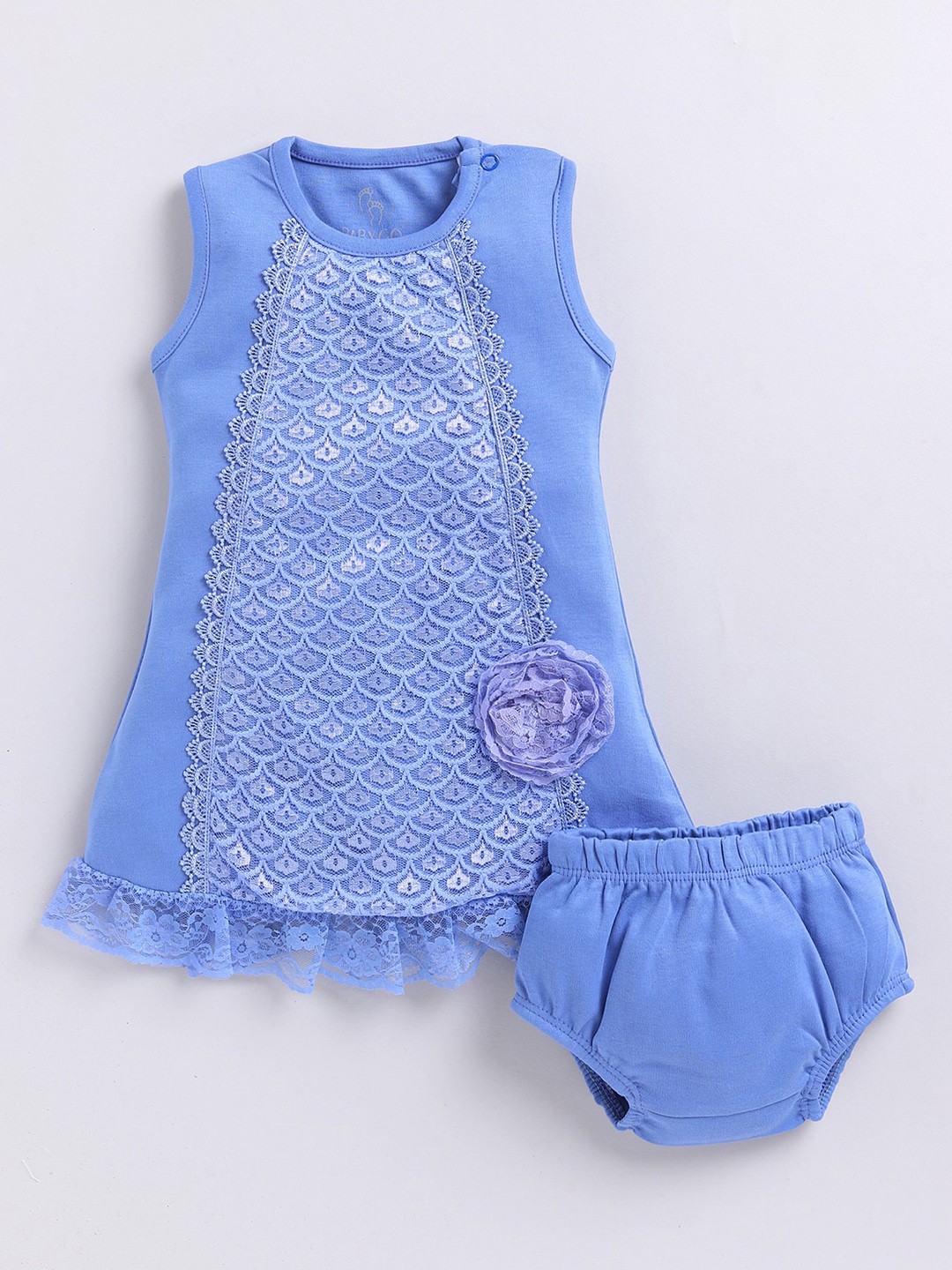 

BABY GO Girls Self Design Cotton Round Neck Sleeveless A-Line Dress With Brief, Blue