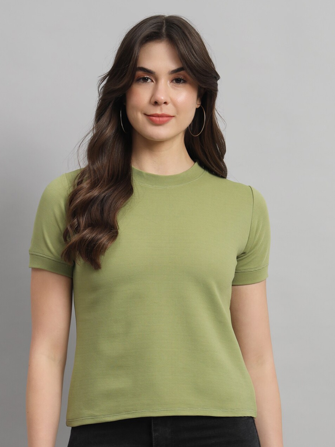 

MINOS Round Neck Fitted Top, Green