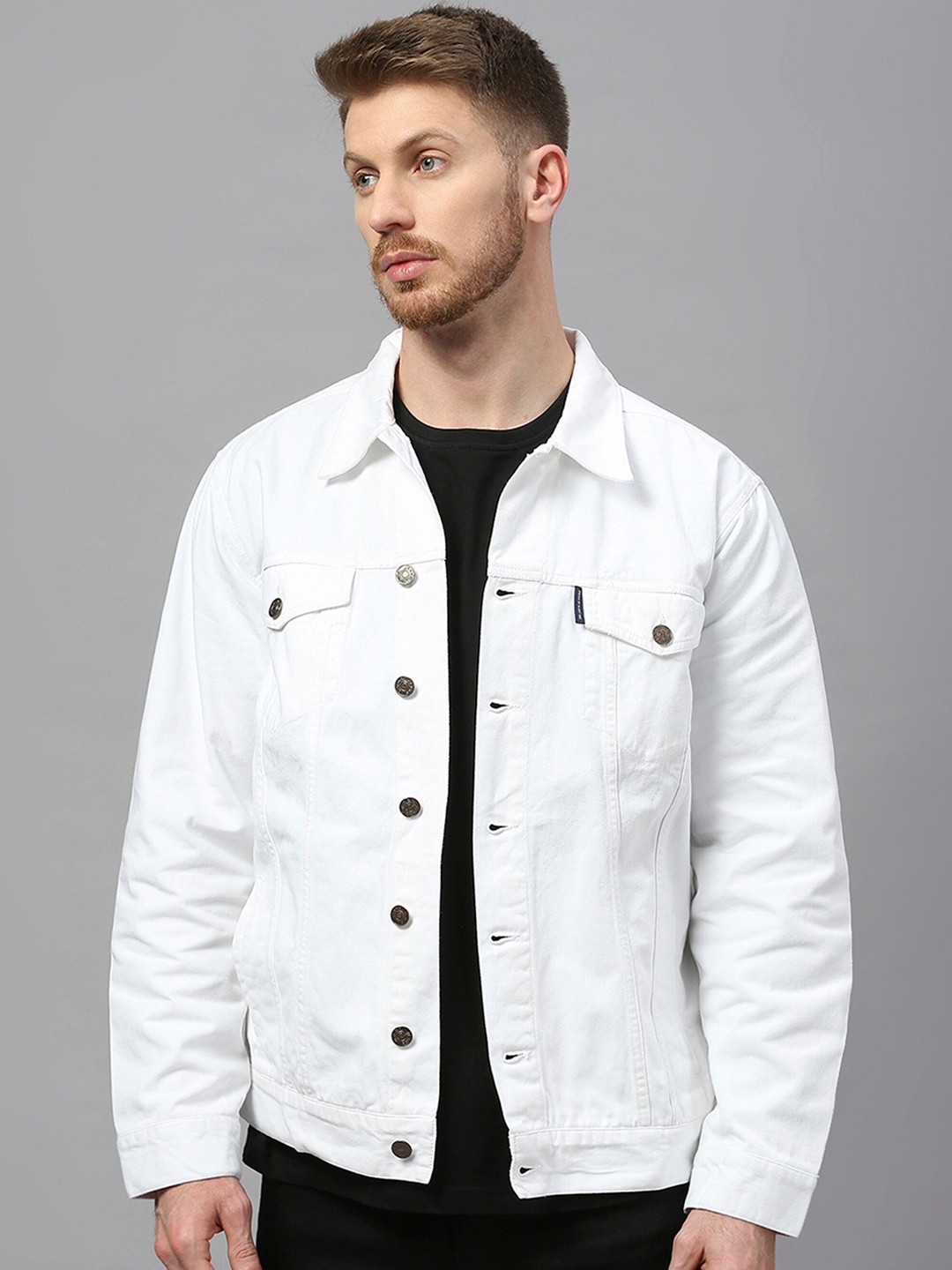 

Dream of Glory Inc Spread Collar Long Sleeves Lightweight Cotton Denim Jacket, White