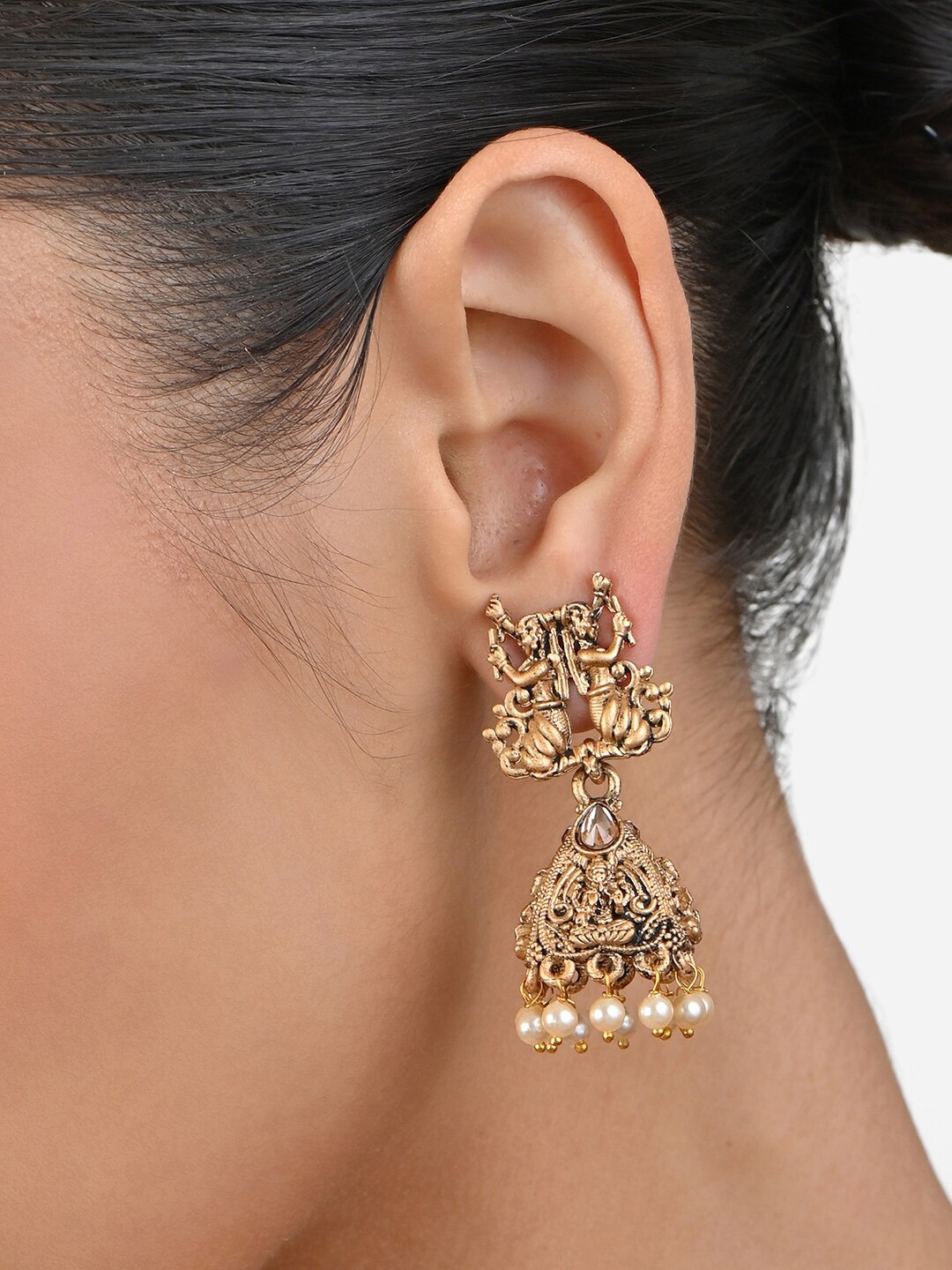

Fida Gold Plated Geometric Shaped Alloy Temple Jhumkas