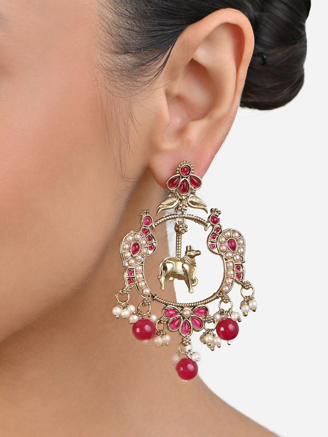 

Fida Gold Plated Artificial Stones and Beads Studded Contemporary Drop Earrings