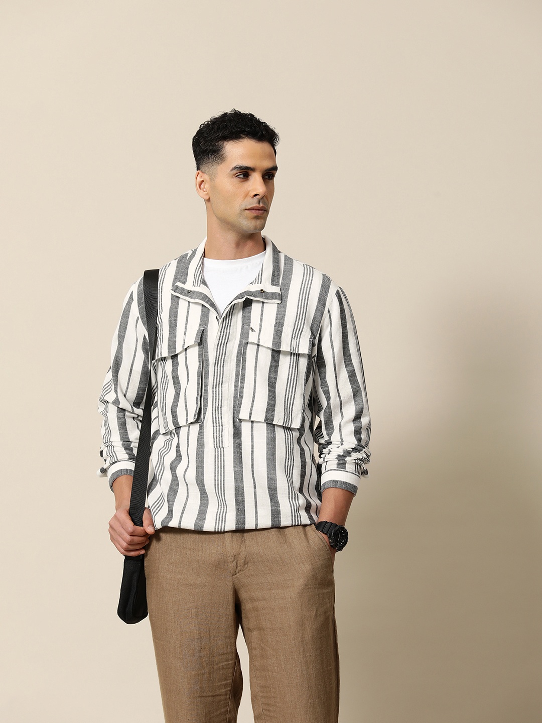 

Mr Bowerbird Men Premium Striped Casual Shacket, White