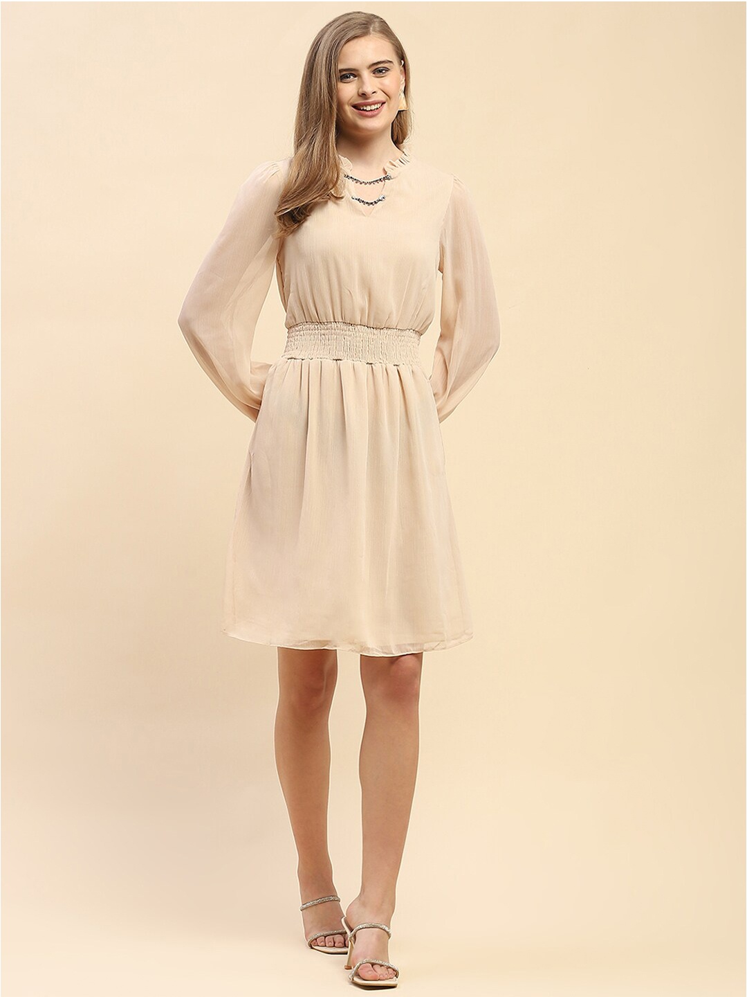 

CAMLA Flared Above Knee Fit & Flare Dress, Beige