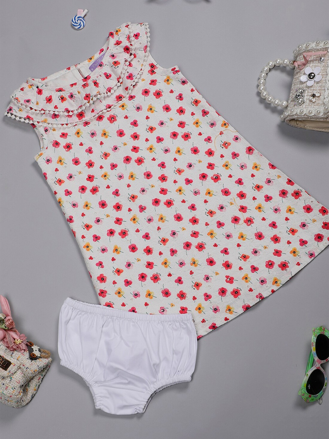 

One Friday Girls Floral Printed Sleeveless Pure Cotton Maxi Dress, Off white