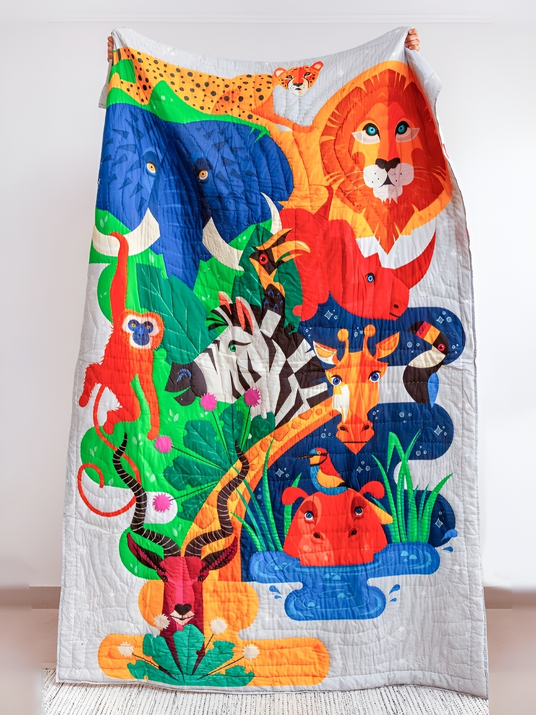 

Zookeeper Blue & Green Cartoon Characters Printed 120 GSM Single Bed Quilt