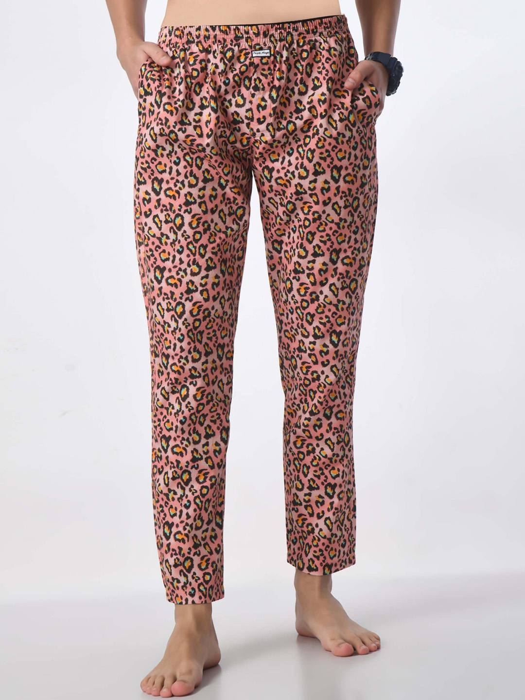

PURPLEMANGO THE FRUIT OF FASHION Men Animal Printed Mid-Rise Pure Cotton Lounge Pants, Pink