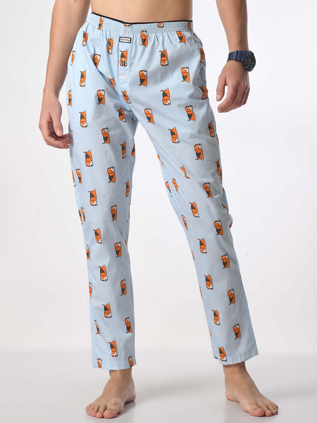 

PURPLEMANGO THE FRUIT OF FASHION Men Printed Pure Cotton Lounge Pants, Blue