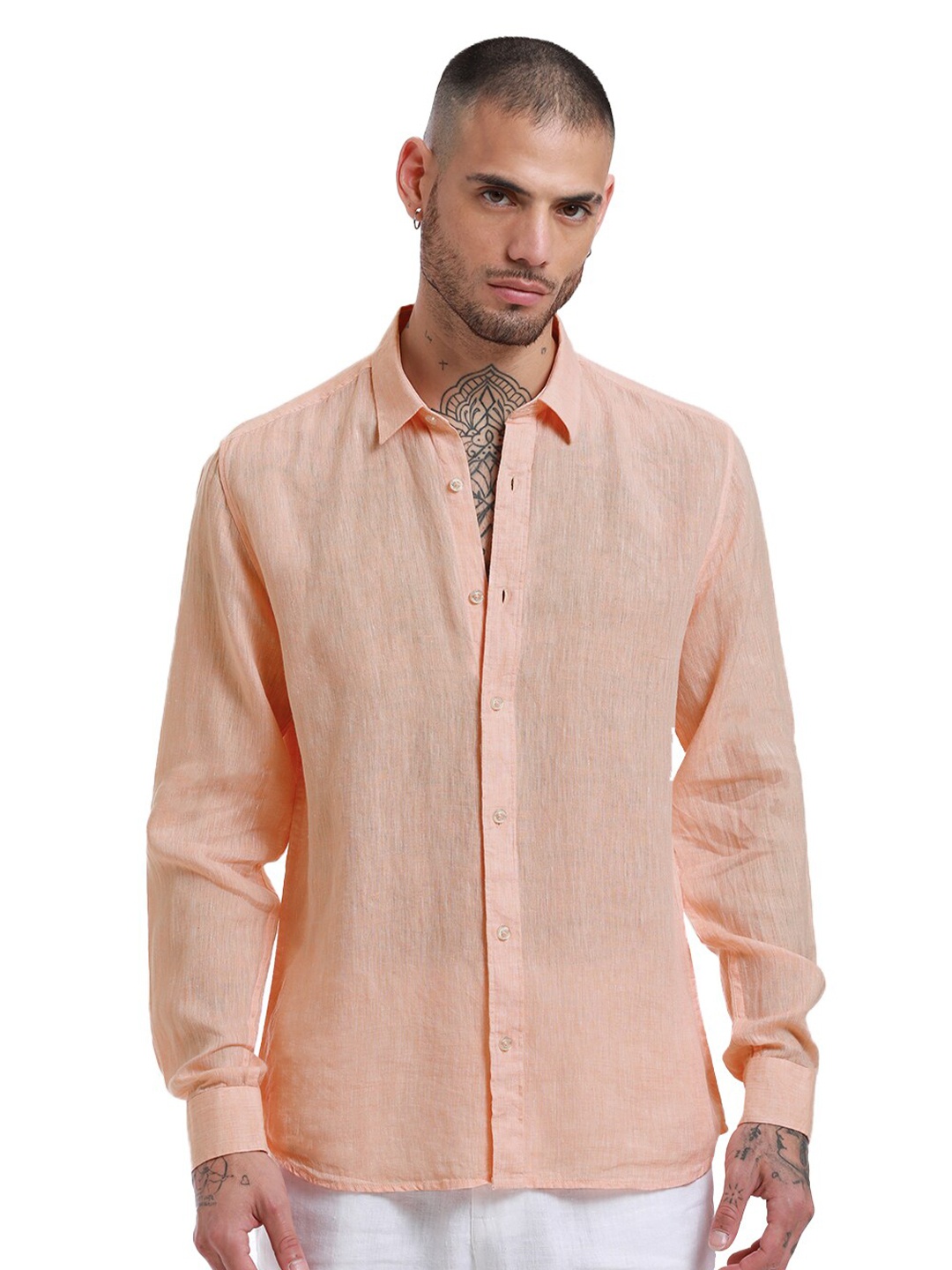 

Banana Club Classic Spread Collar Long Sleeves Linen Regular Fit Casual Shirt, Orange