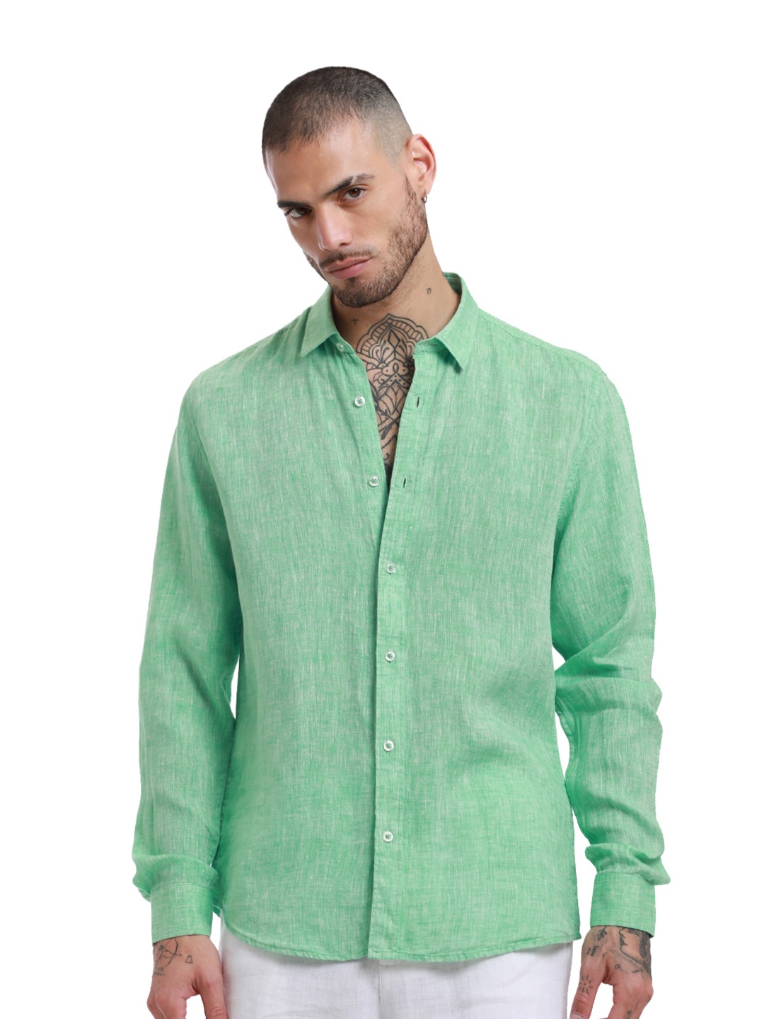 

Banana Club Classic Spread Collar Long Sleeves Opaque Casual Shirt, Green