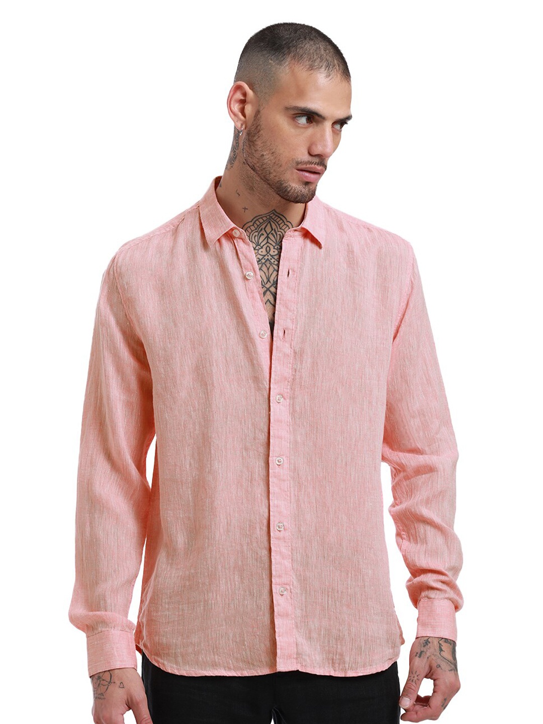 

Banana Club Classic Spread Collar Long Sleeves Opaque Casual Shirt, Peach