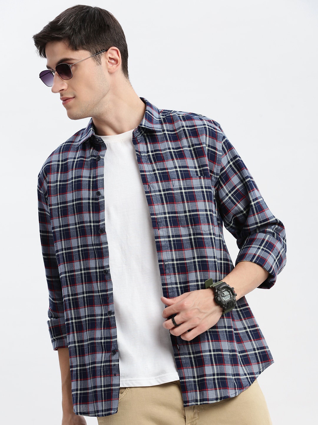 

SHOWOFF Tartan Checked Standard Slim Fit Cotton Opaque Casual Shirt, Grey