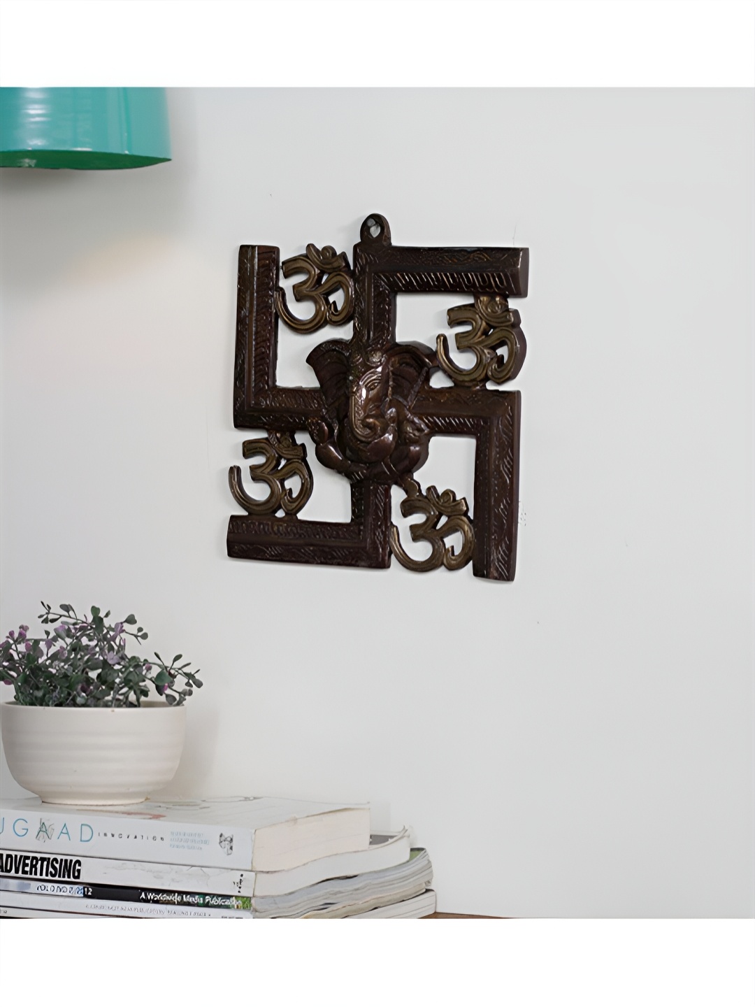 

Two Moustaches Brown Swastika Om Ganesha Brass Wall Hanging