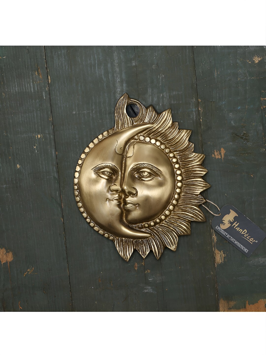 

Two Moustaches Brown Sun Moon Brass Wall Hanging