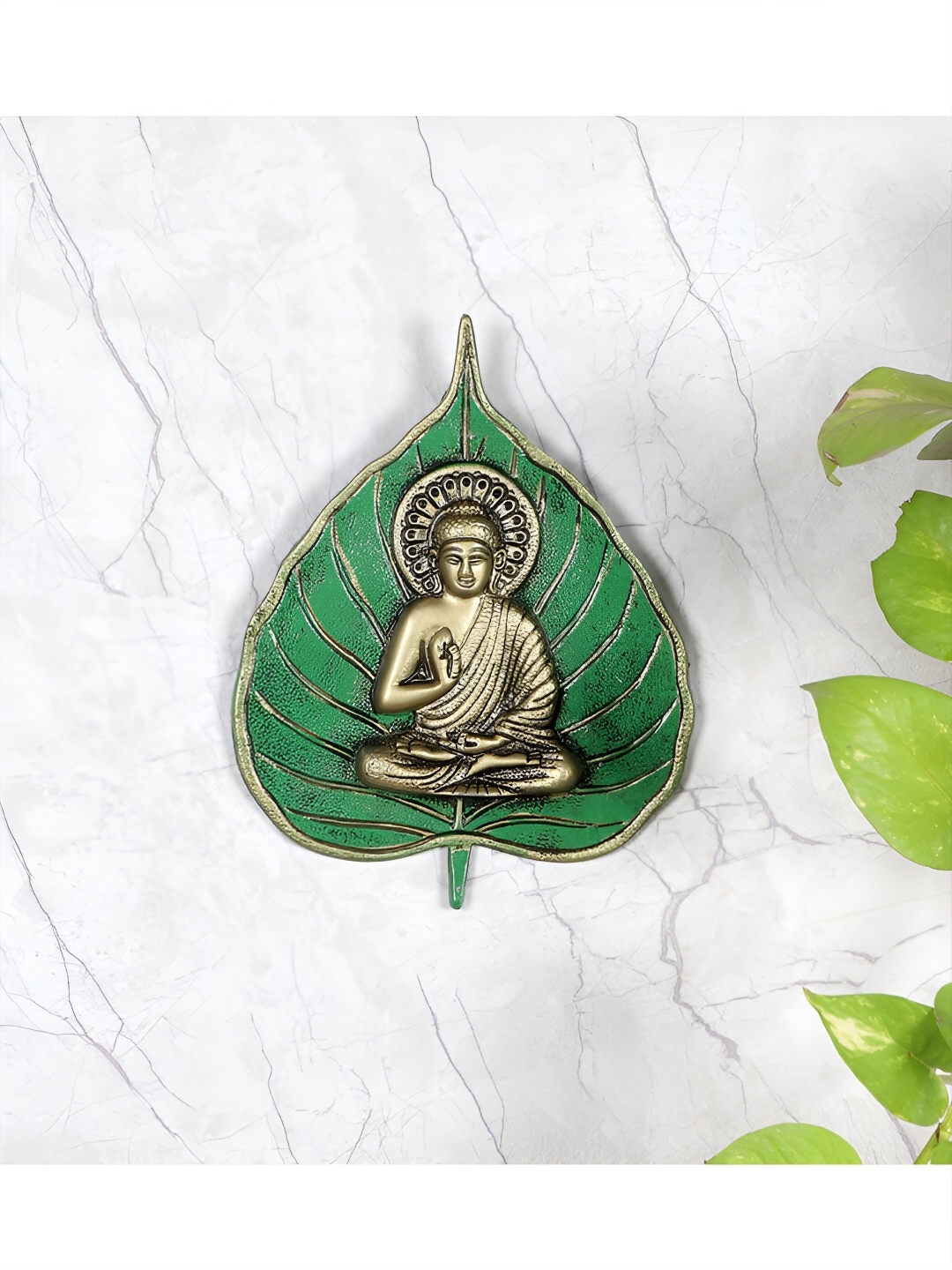

Two Moustaches Green & Gold Toned Buddha Metal Wall Hanging