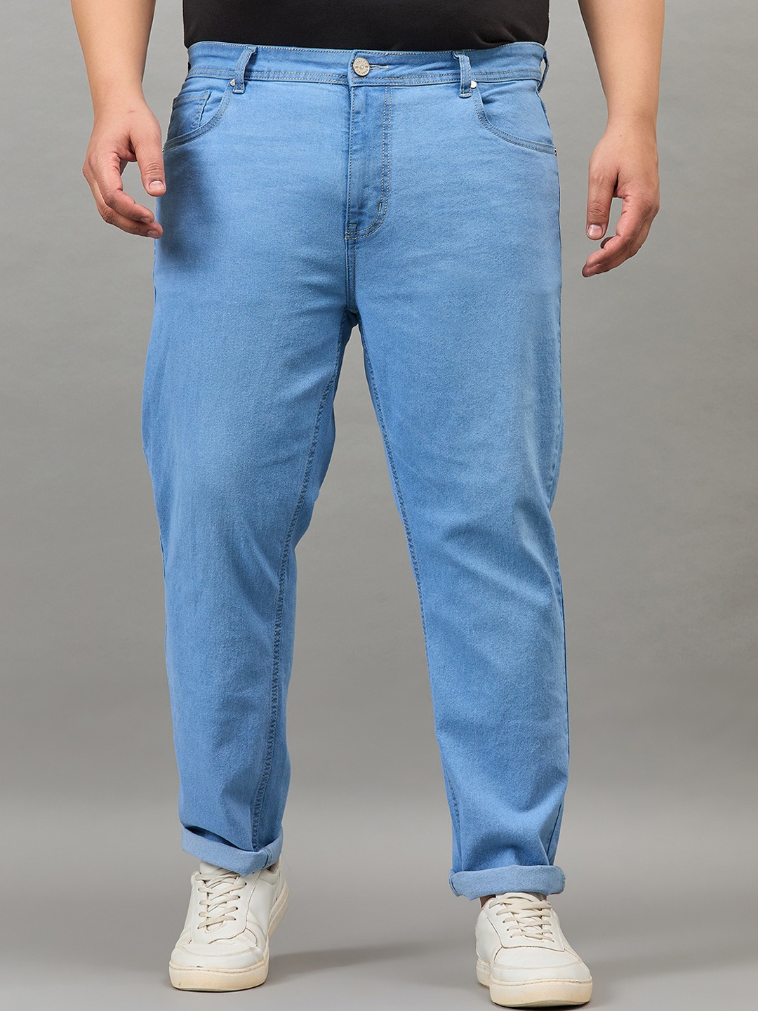 

Style Quotient Men Plus Size Blue Narrow Tapered Fit Light Fade Stretchable Jeans