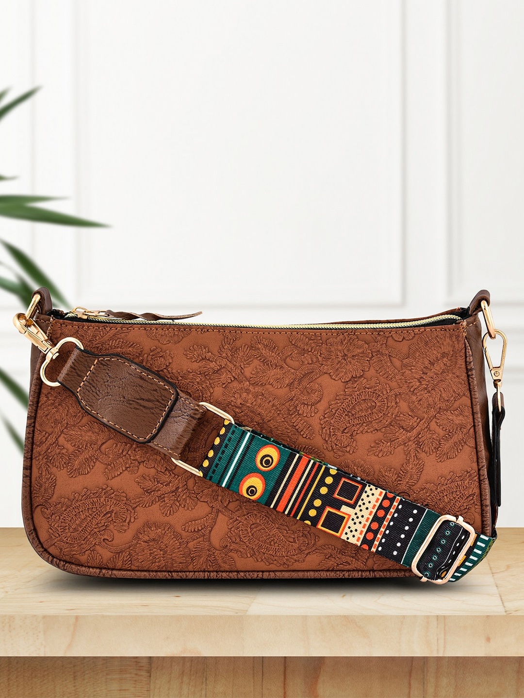 

Lychee bags Structured Sling Bag, Tan