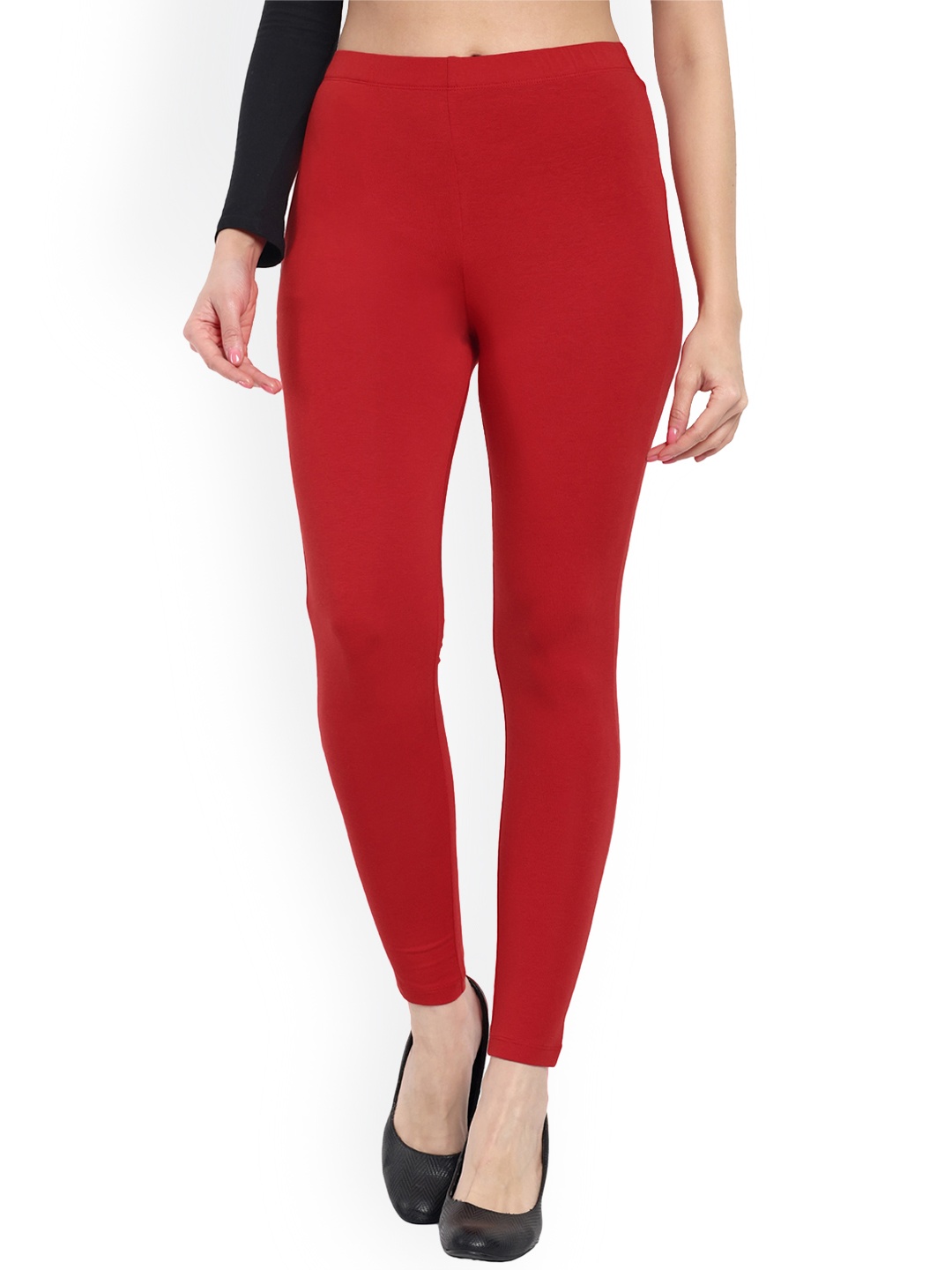 

ONE SKY Ankle Length Slash Pocket Leggings, Red
