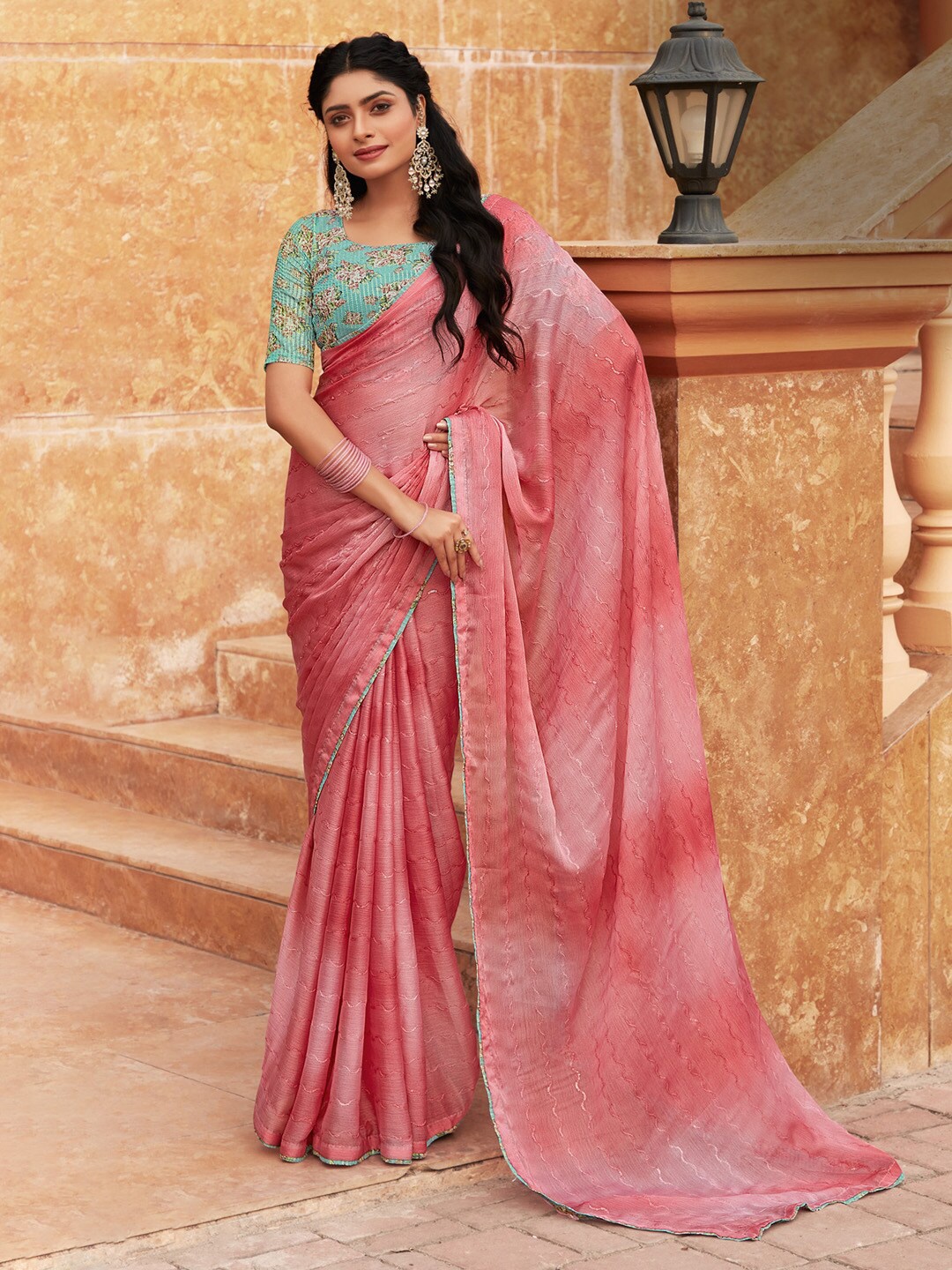 

Saree mall Sequinned Pure Chiffon Sarees, Pink