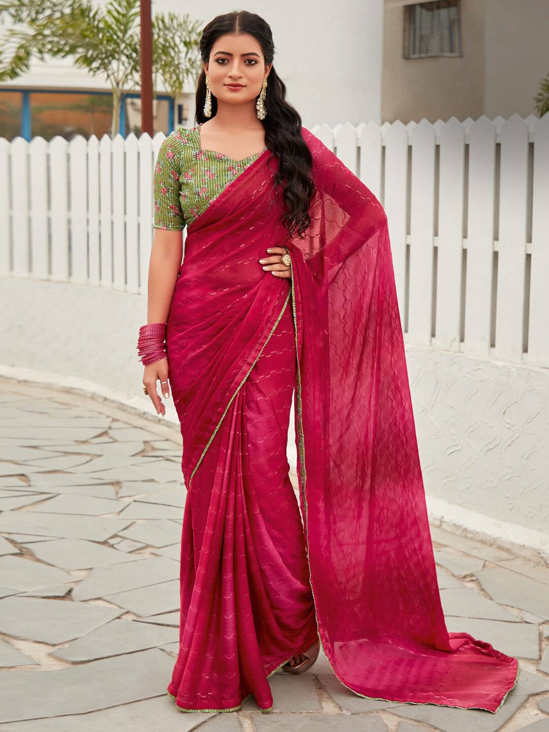 

Saree mall Sequinned Poly Chiffon Sarees, Pink