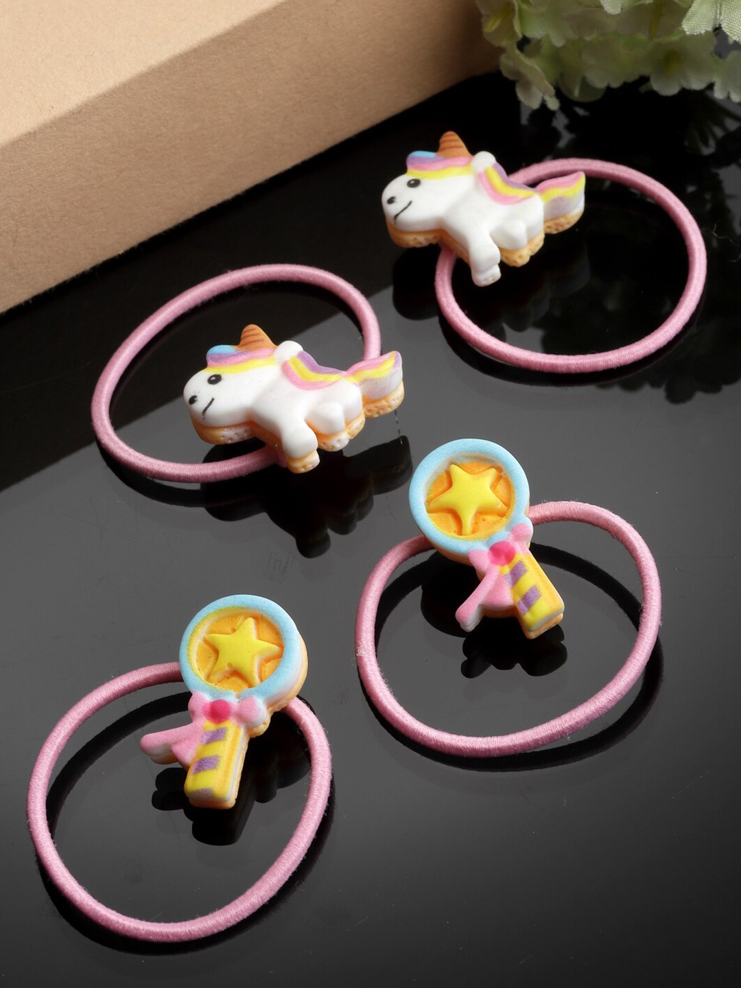 

Stoln Girls Set of 4 Ponytail Holders, Pink