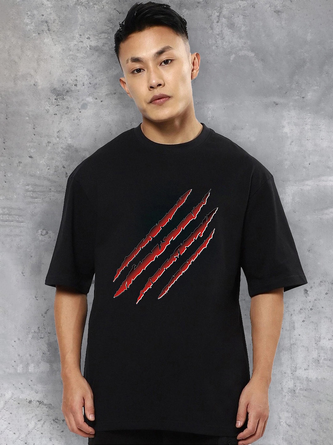 

fanideaz Abstract Printed Round Neck Oversized Cotton T-shirt, Black