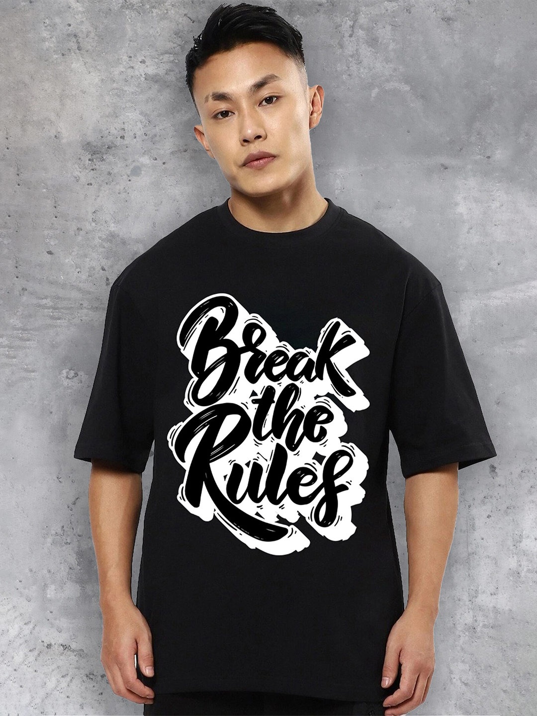 

fanideaz Typography Printed Round Neck Oversized Cotton T-shirt, Black