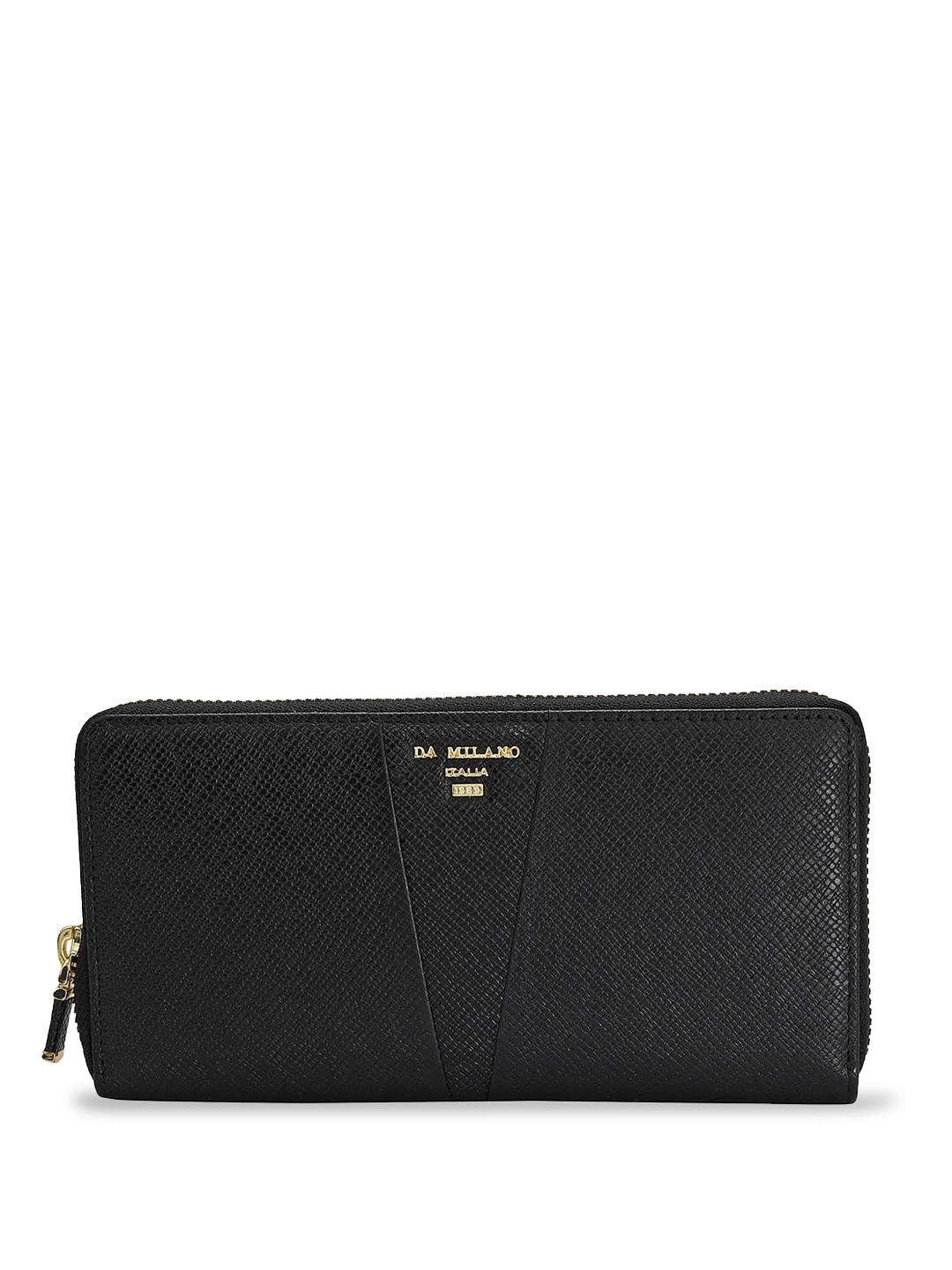 

Da Milano Women Textured Leather Zip Around Wallet, Black