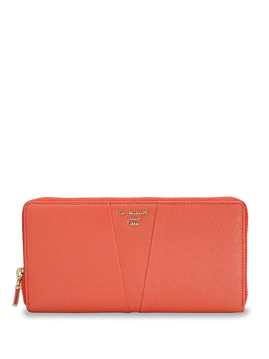 

Da Milano Women Textured Leather Zip Around Wallet, Peach