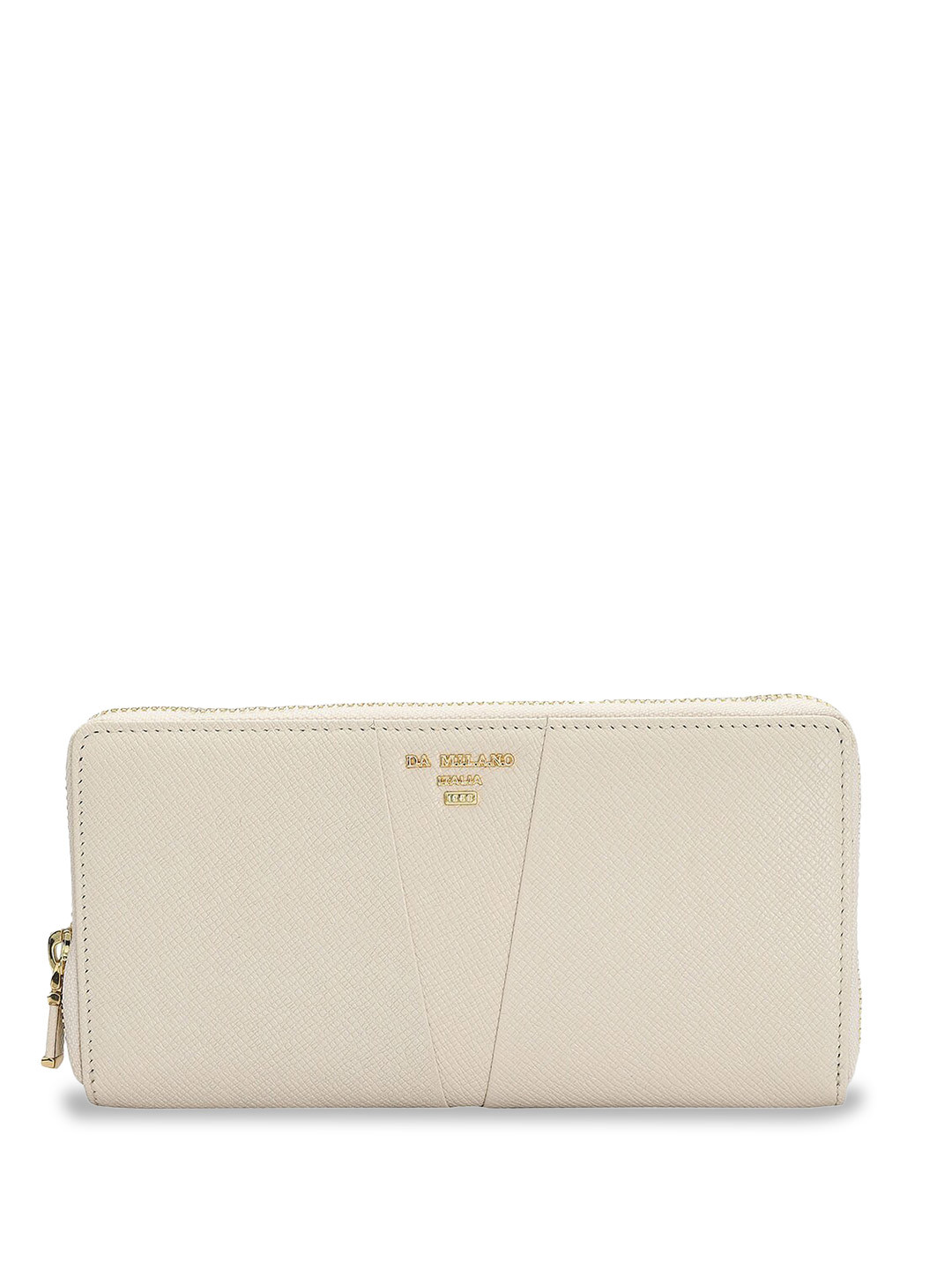 

Da Milano Women Textured Leather Zip Around Wallet, Off white