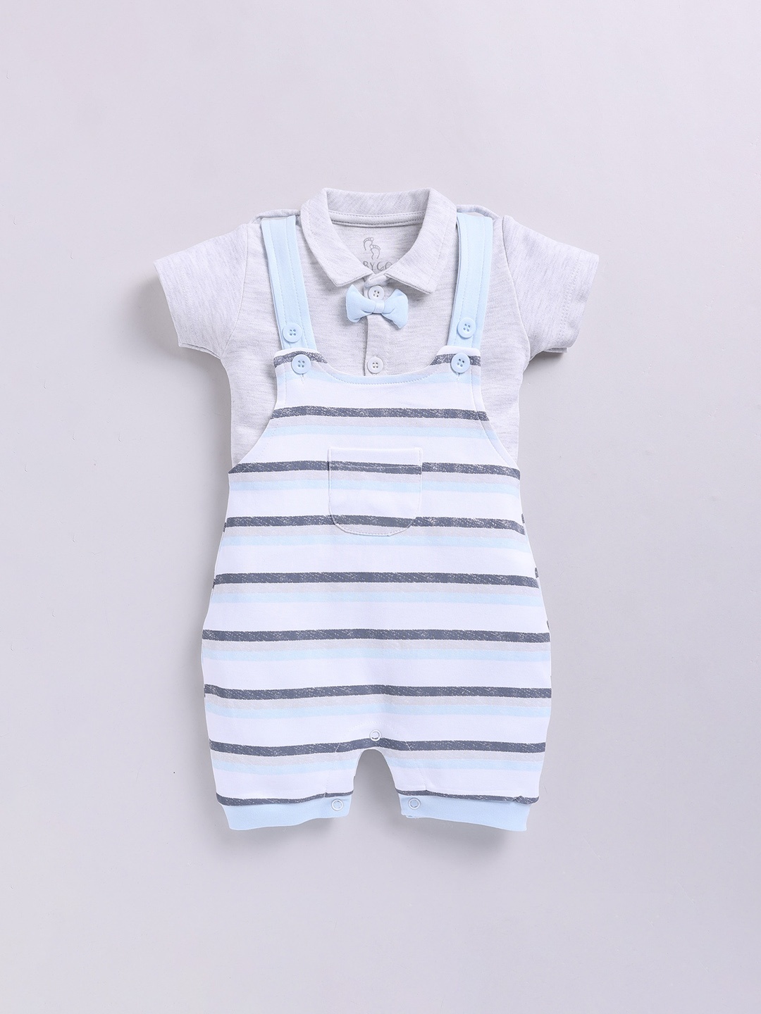 

BABY GO Infant Boys Striped Pure Cotton Dungaree With T-shirt, Blue